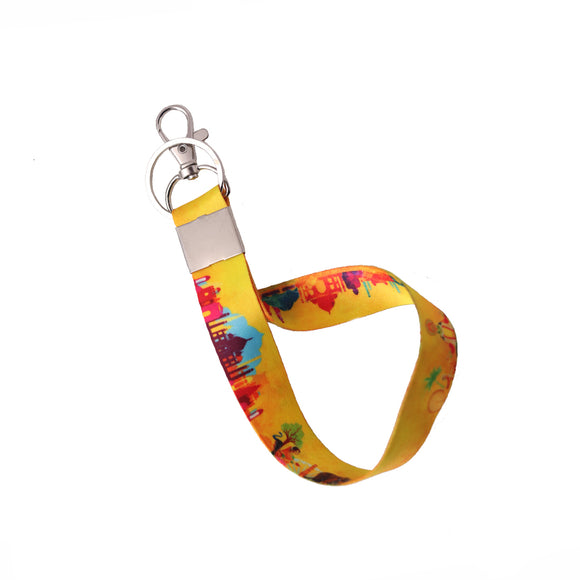 AVI Small Size Fabric ID tag type Keychain Yellow with India monuments design R1403059