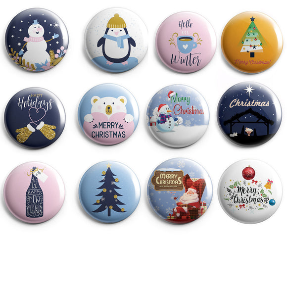 AVI 58mm Fridge Magnets Pack of 12 Multicolor Winter Christmas and New Year design C12MR8002453