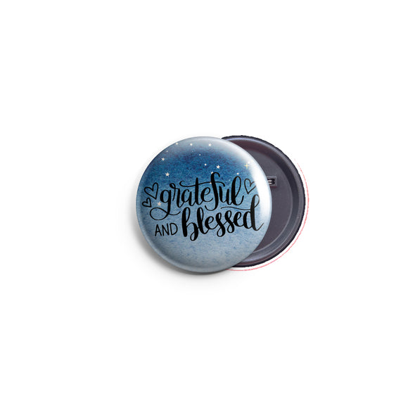 AVI Blue Regular Size Grateful and Blessed Positive Motivational Quote Badge R8002484