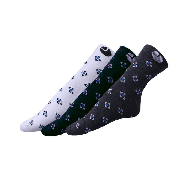 AVI White Blue and Grey socks printed with square and triangles C3R1000017