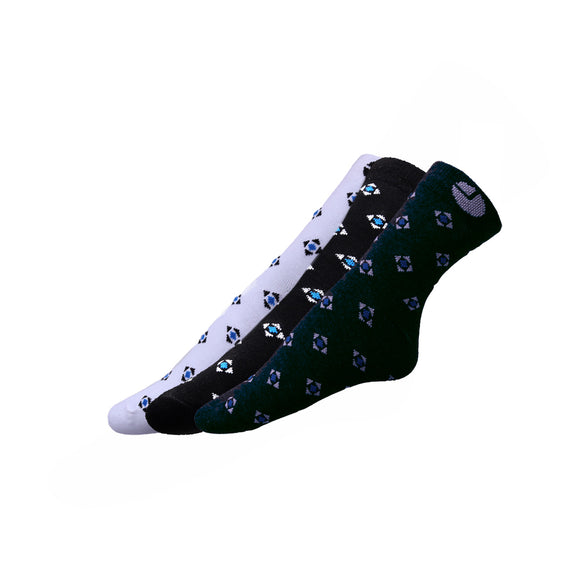 AVI White Black and Blue socks printed with square and triangles C3R1000019