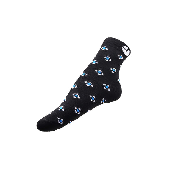 AVI Black Socks with blue dot design in squares Ankle length cotton Socks R1000001