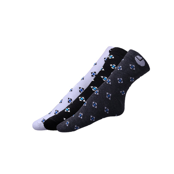 AVI White Black and Grey socks printed with square and triangles C3R1000020