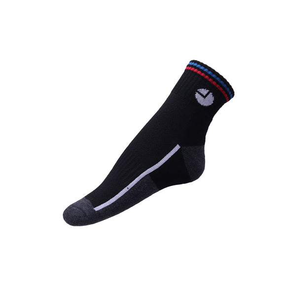 AVI Plain Black socks with Red & Blue stripes on top and Grey bottom Ankle length cotton Socks R1000033