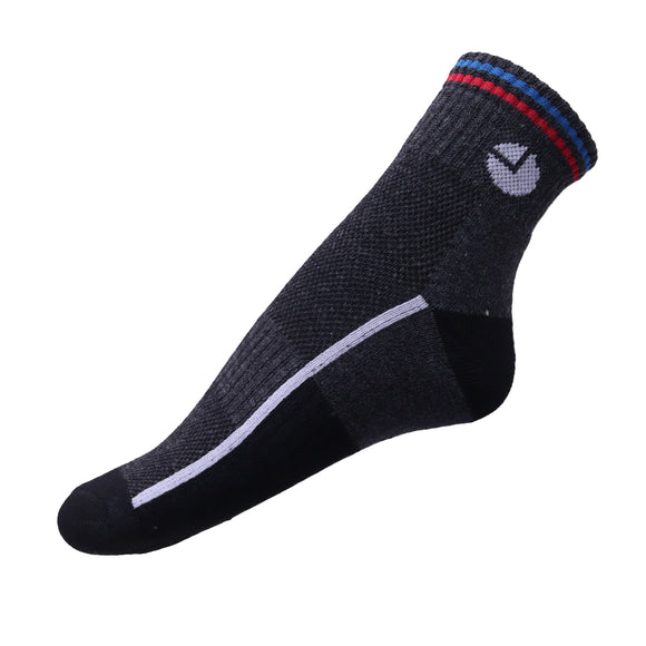 AVI Plain Grey socks with Red & Blue stripes on top and Grey bottom Ankle length cotton Socks R1000034