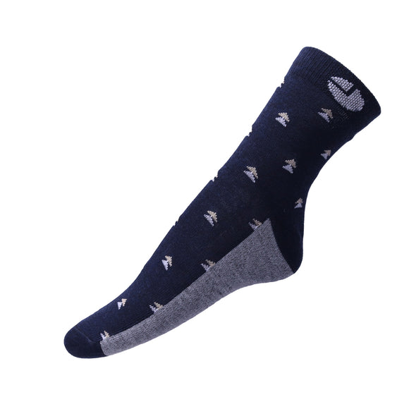 AVI Blue Socks with cream and grey triangles and grey bottom Ankle length cotton Socks R1000006