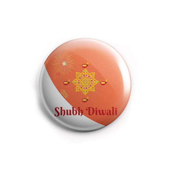 AVI Shubh Diwali Peach & White Regular Size 58mm Badge R8002076