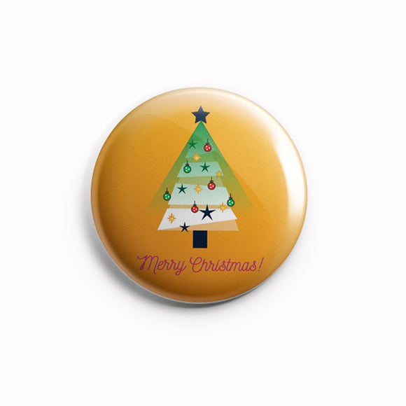 AVI Badge Merry Christmas tree with Yellow Background Regular Size 58mm R8002080
