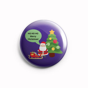 AVI 58mm Badge Blue Merry Christmas tree with Yellow Background Regular Size R8002081