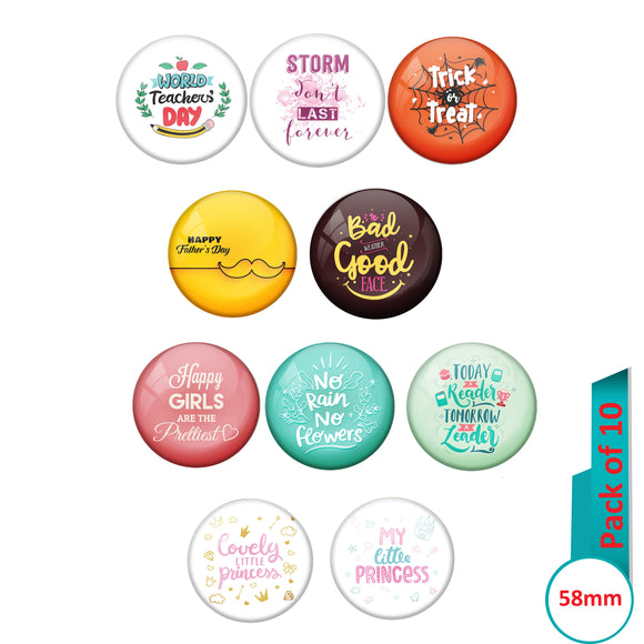 AVI Multi Colour Metal  Pin Badges  with Pack of 10 Happy Positive quotes PQ 49 Design