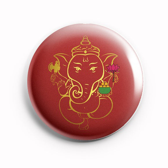 AVI Badge Regular Size 58mm Hindu God Ganesha with Maroon Background R8002106