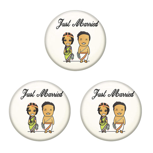 AVI Metal Multi Colour Pin Badges With Just married Brahmin Couple Design  (Pack of 3)