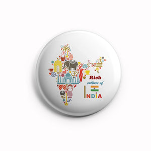 AVI 58mm Pin up Badge Regular Size White Rich Culture of India R8002123