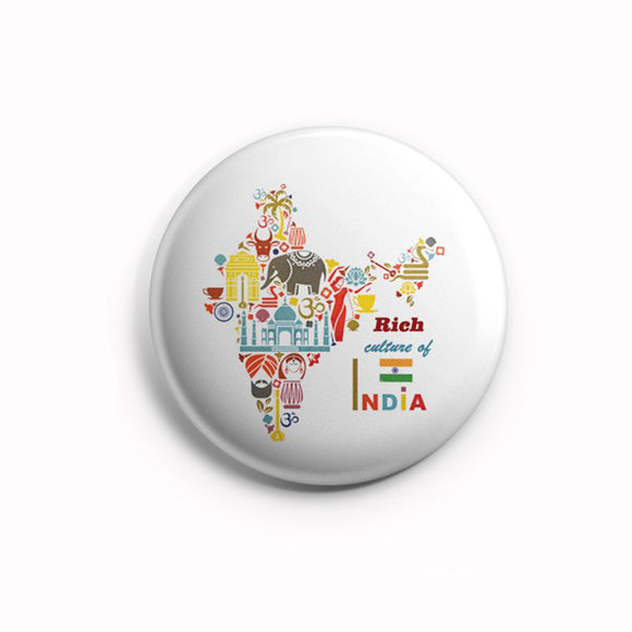 AVI 58mm Pin up Badge Regular Size White Rich Culture of India R8002123