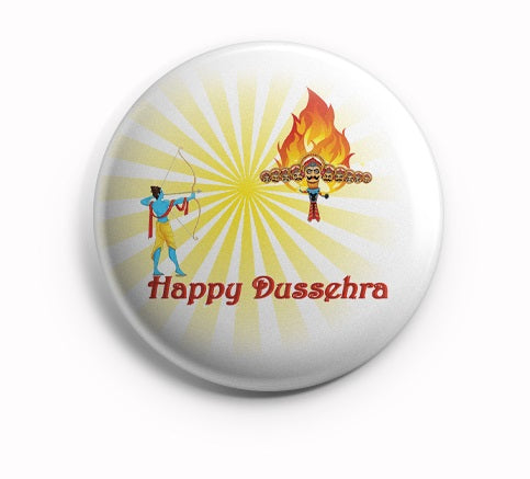 AVI Happy Dussehra Badge Hindu God White with Yellow Regular Size 58mm R8002133