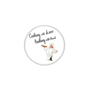 AVI Metal White Colour Fridge Magnet With Cooking with love and baking with heart Design