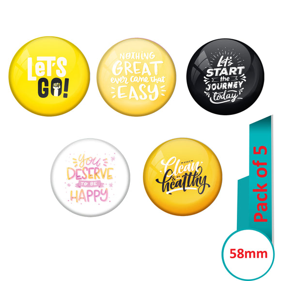 AVI Multi Colour Metal  Pin Badges  with Pack of 5 Happy Positive quotes PQ 9 Design