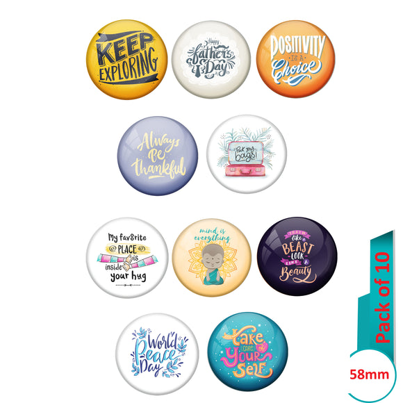 AVI Multi Colour Metal  Pin Badges  with Pack of 10 Happy Positive quotes PQ 28 Design