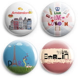 AVI Badges Multicolor Travel souvenirs Paris, Amsterdam, Berlin and white London Pack of 4 C4R8002160