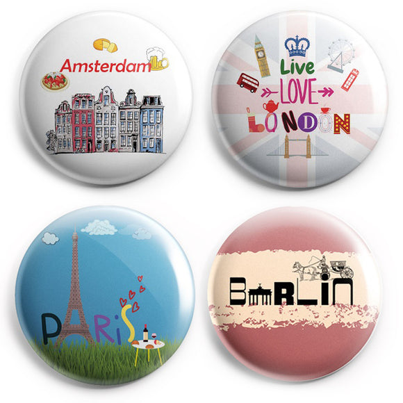 AVI Fridge Magnets Multicolor Travel souvenirs Paris, Amsterdam, Berlin and white London Pack of 4 C4MR8002160