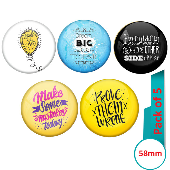 AVI Multi Colour Metal  Pin Badges  with Pack of 5 Happy Positive quotes PQ 43 Design