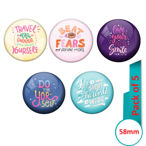 AVI Multi Colour Metal  Pin Badges  with Pack of 5 Happy Positive quotes PQ 33 Design