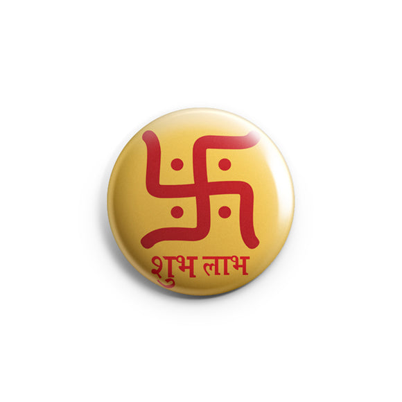 AVI 58mm Pin up Badge Regular Size Yellow Swastik Shubh Laabh R8002178