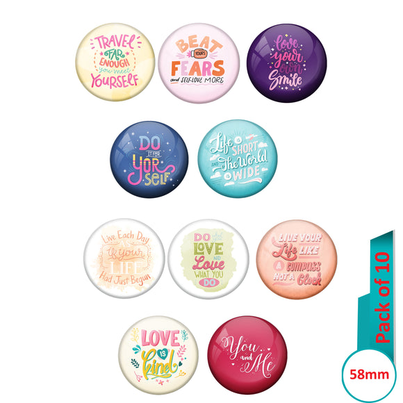 AVI Multi Colour Metal  Pin Badges  with Pack of 10 Happy Positive quotes PQ 50 Design