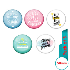 AVI Multi Colour Metal  Pin Badges  with Pack of 5 Happy Positive quotes PQ 1 Design