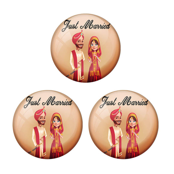 AVI Metal Multi Colour Pin Badges With Just married Couple 3 Punjabi Design  (Pack of 3)