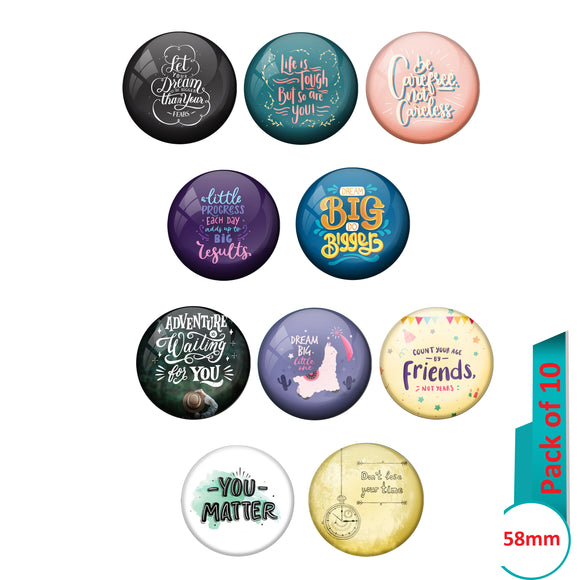 AVI Multi Colour Metal  Pin Badges  with Pack of 10 Happy Positive quotes PQ 27 Design