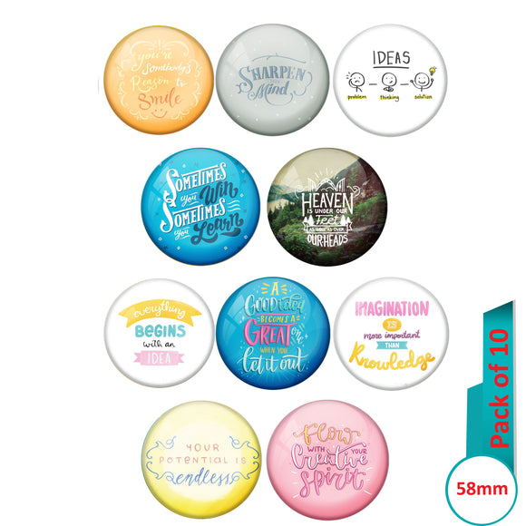 AVI Multi Colour Metal  Pin Badges  with Pack of 10 Happy Positive quotes PQ 56 Design