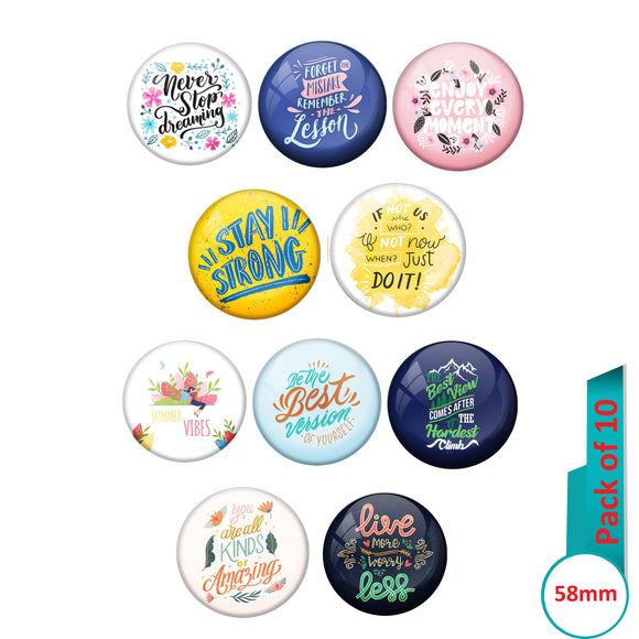 AVI Multi Colour Metal  Pin Badges  with Pack of 10 Happy Positive quotes PQ 14 Design