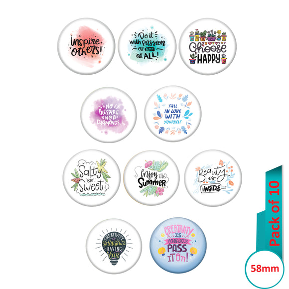 AVI Multi Colour Metal  Pin Badges  with Pack of 10 Happy Positive quotes PQ 30 Design