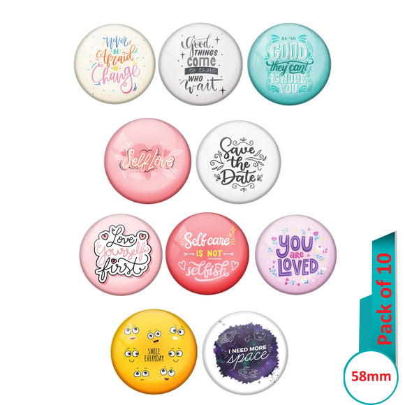 AVI Multi Colour Metal  Pin Badges  with Pack of 10 Happy Positive quotes PQ 52 Design