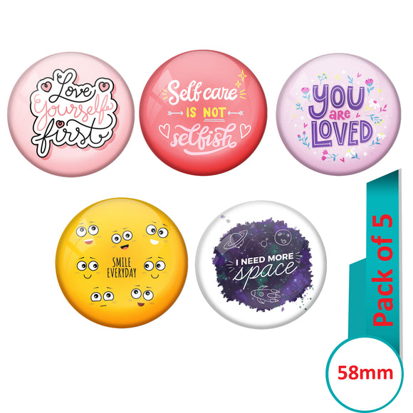 AVI Multi Colour Metal  Pin Badges  with Pack of 5 Happy Positive quotes PQ 38 Design
