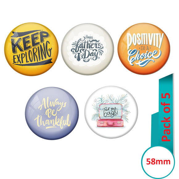 AVI Multi Colour Metal  Pin Badges  with Pack of 5 Happy Positive quotes PQ 20 Design
