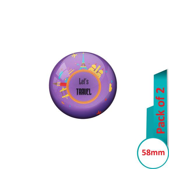 AVI Pin Badges with Purple Lets Travel Quote Design Pack of 2