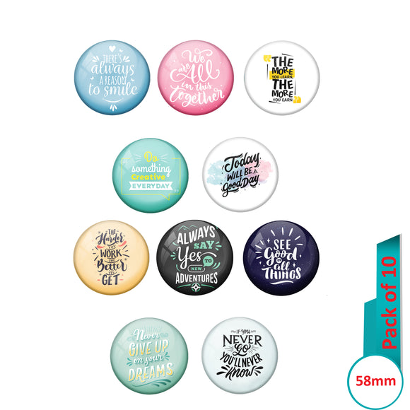 AVI Multi Colour Metal  Pin Badges  with Pack of 10 Happy Positive quotes PQ 11 Design