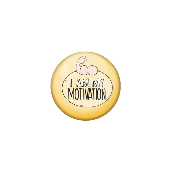 AVI Yellow Metal Pin Badges with Positive Quotes I am my motivation Design