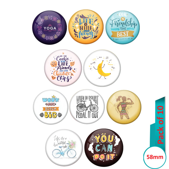 AVI Multi Colour Metal  Pin Badges  with Pack of 10 Happy Positive quotes PQ 54 Design