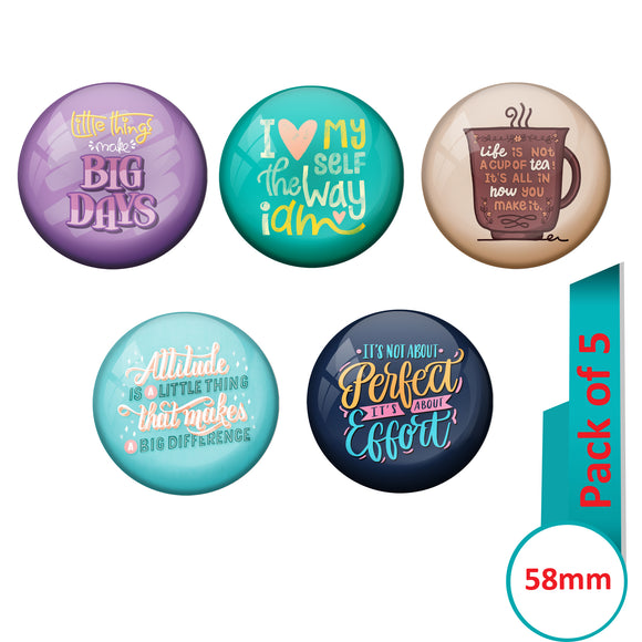 AVI Multi Colour Metal  Pin Badges  with Pack of 5 Happy Positive quotes PQ 17 Design