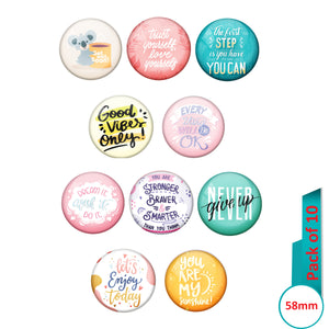AVI Multi Colour Metal  Pin Badges  with Pack of 10 Happy Positive quotes PQ 12 Design