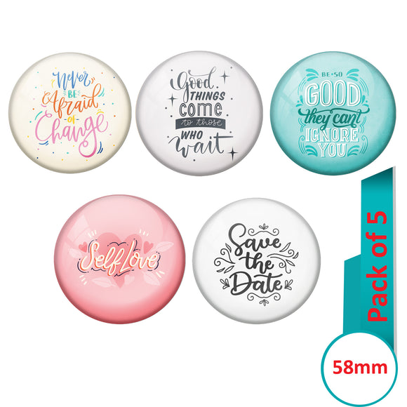 AVI Multi Colour Metal  Pin Badges  with Pack of 5 Happy Positive quotes PQ 37 Design