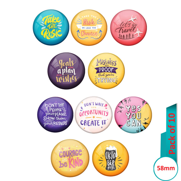 AVI Multi Colour Metal  Pin Badges  with Pack of 10 Happy Positive quotes PQ 51 Design
