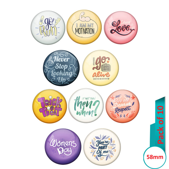 AVI Multi Colour Metal  Pin Badges  with Pack of 10 Happy Positive quotes PQ 53 Design