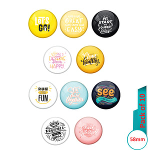AVI Multi Colour Metal  Pin Badges  with Pack of 10 Happy Positive quotes PQ 15 Design