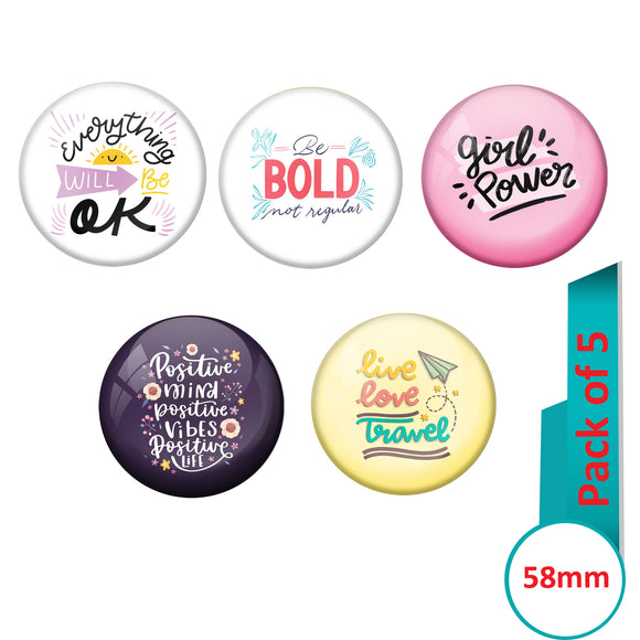AVI Multi Colour Metal  Pin Badges  with Pack of 5 Happy Positive quotes PQ 16 Design