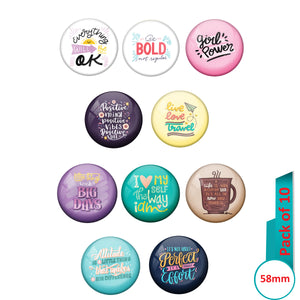 AVI Multi Colour Metal  Pin Badges  with Pack of 10 Happy Positive quotes PQ 26 Design