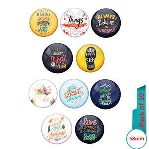 AVI Multi Colour Metal  Pin Badges  with Pack of 10 Happy Positive quotes PQ 13 Design